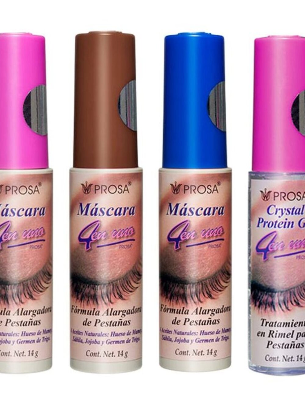 4 PACK! PROSA 4 in 1 Mascara - Black, Blue, Brown, Crystal Protei